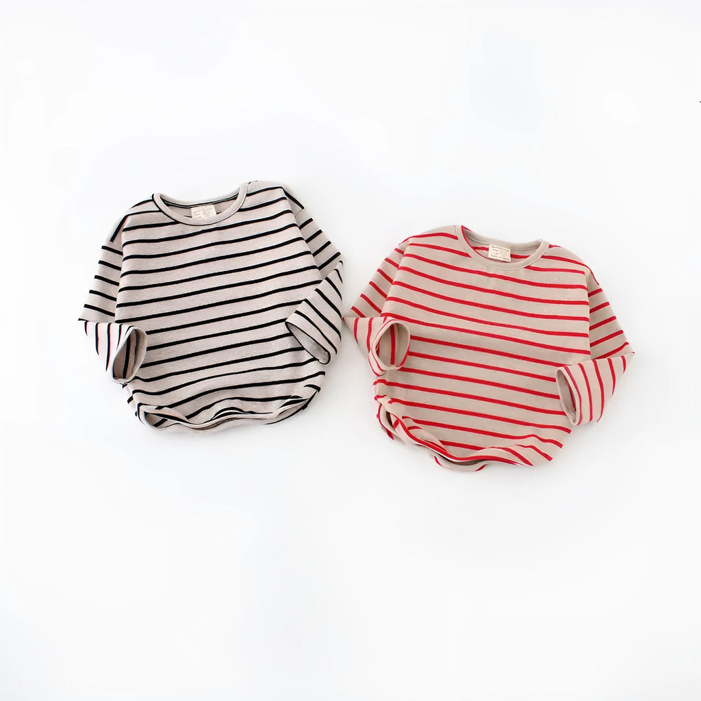 Striped long sleeve cotton t-shirt for baby girls in black or red colours