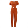 Women's solid colour polyester casual suit with three-quarter sleeve top and trousers, black colour option
