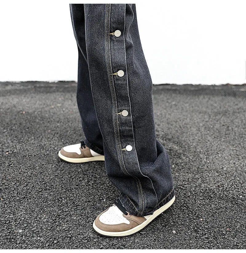 Straight loose cotton jeans for women, medium low waist, zip fly, in black and light blue, sizes M L XL