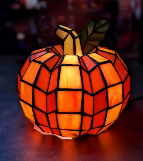 Handmade orange art glass pumpkin LED night light with glass shade and 220V plug options