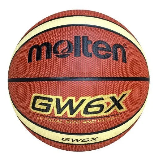 Orange size 7 training basketball with wear-resistant particle skin on an indoor court floor