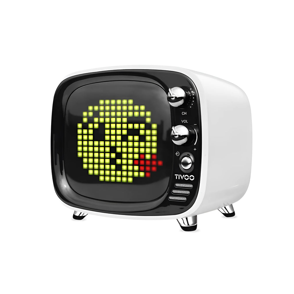 Compact rectangular Bluetooth speaker alarm clock with LED digital display showing time, in various colours.