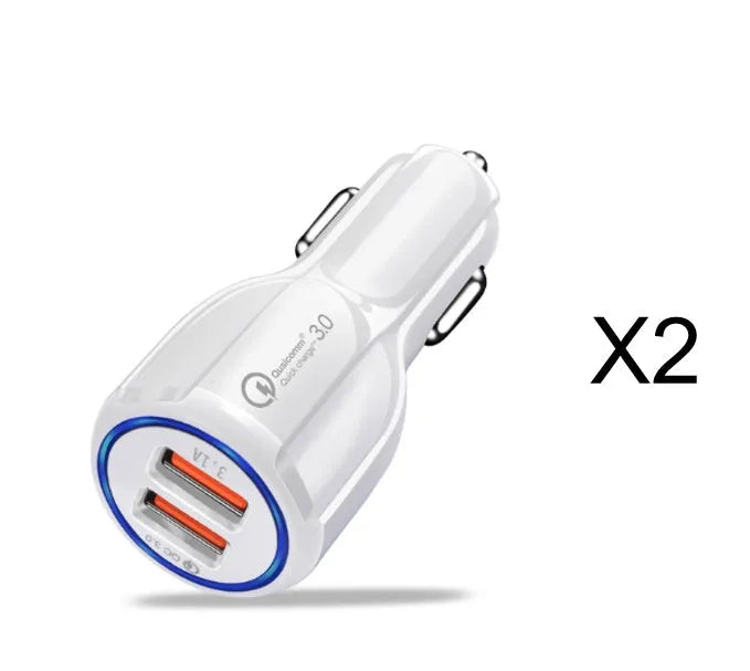 Quick Charge 3.0 dual USB car charger 36W with LED light and expanded back seat port, black or white