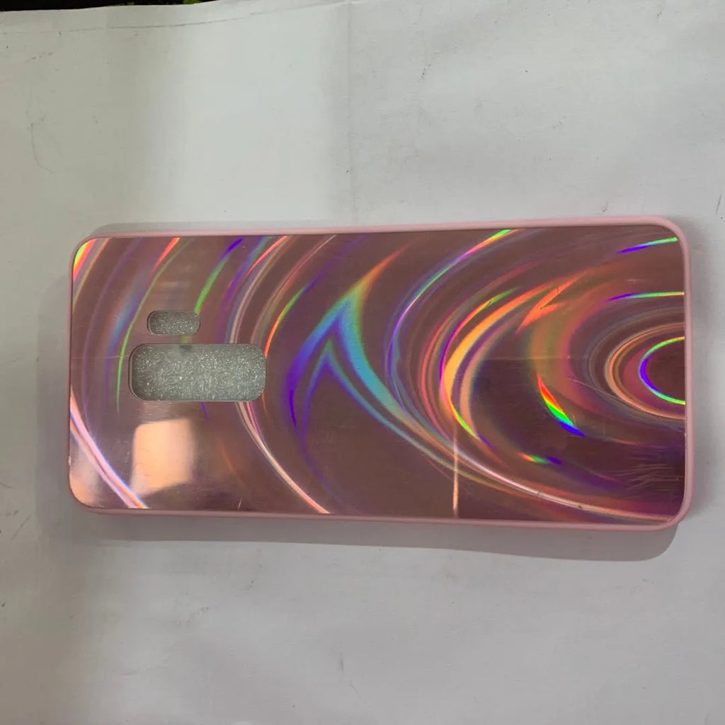 A 3D rainbow glitter gradient back cover case for a smartphone, showing its full-coverage design and sparkling finish.