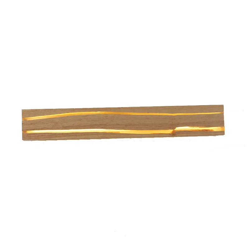 Solid wood LED wall light in log colour with rubber wood frame and acrylic panel