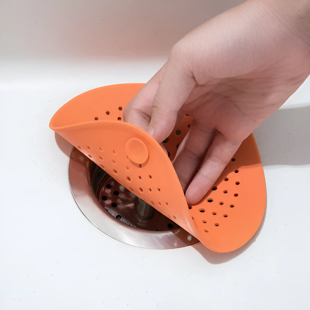Square TPR floor drain cover, approx. 145mm, in dark grey, orange, white, dark green, or lake blue, for kitchen and bathroom drains.