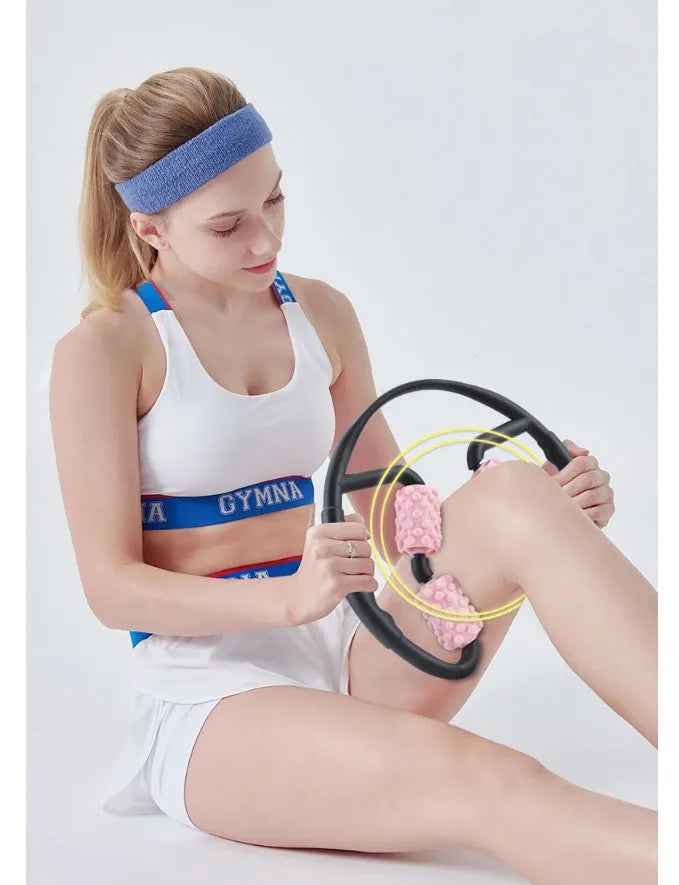 Multifunctional 4-wheel muscle massager roller in blue for body shaping and recovery