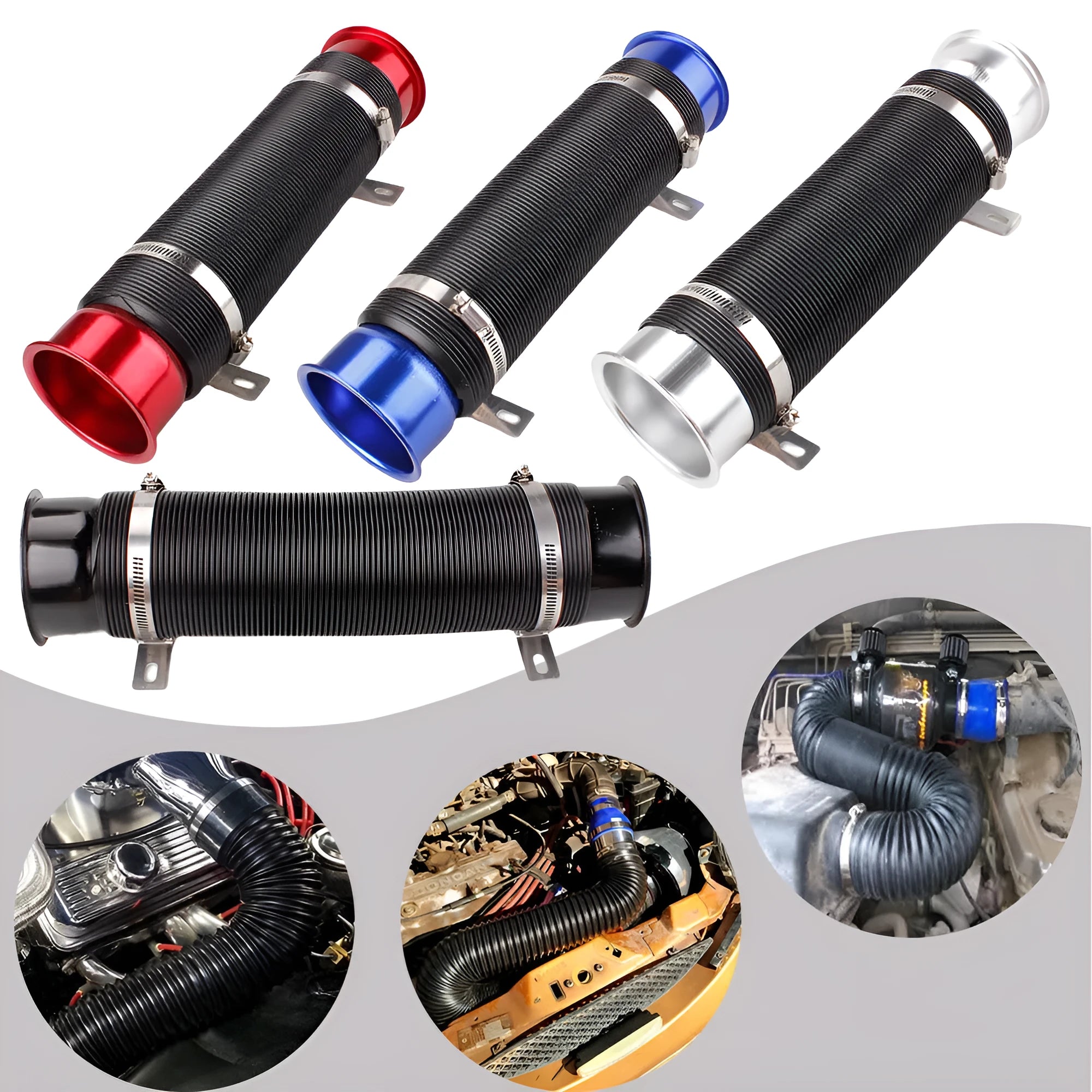 Car modification adjustable aluminium alloy telescopic turbo intake guide tube 345x92mm in silver