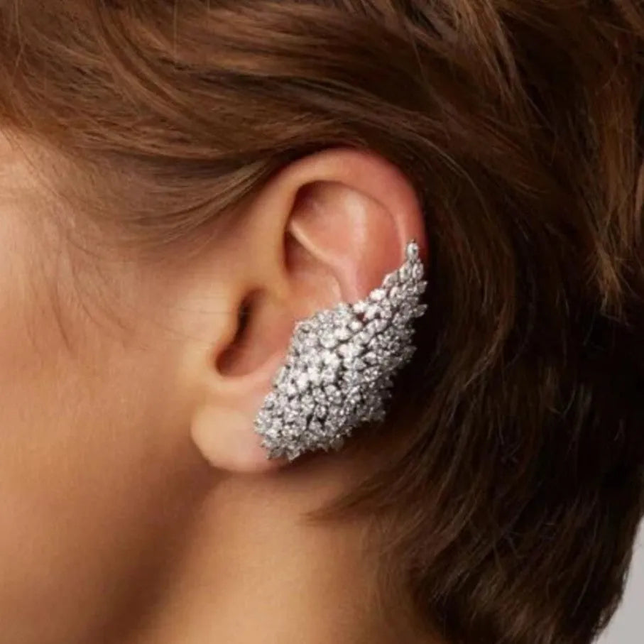 Silver non piercing copper ear clip with inlaid zircon geometric chamfered square pattern