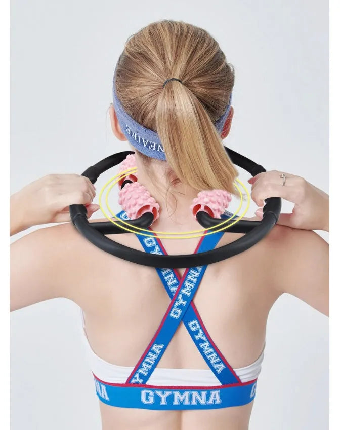Multifunctional 4-wheel muscle massager roller in blue for body shaping and recovery