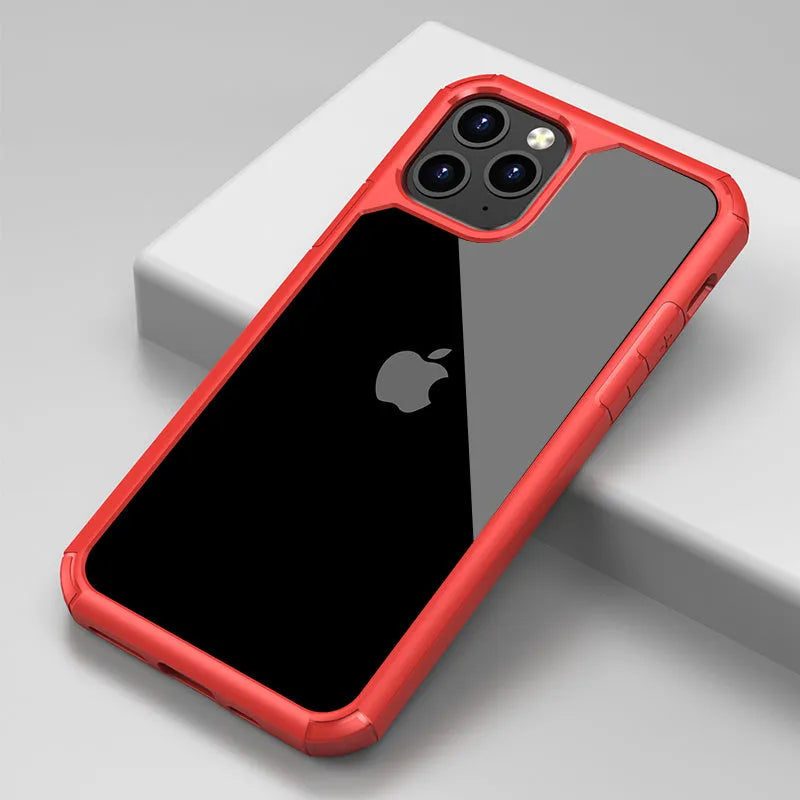 Transparent anti-fall smartphone protective sleeve in black, showing iPhone 11 model inside.