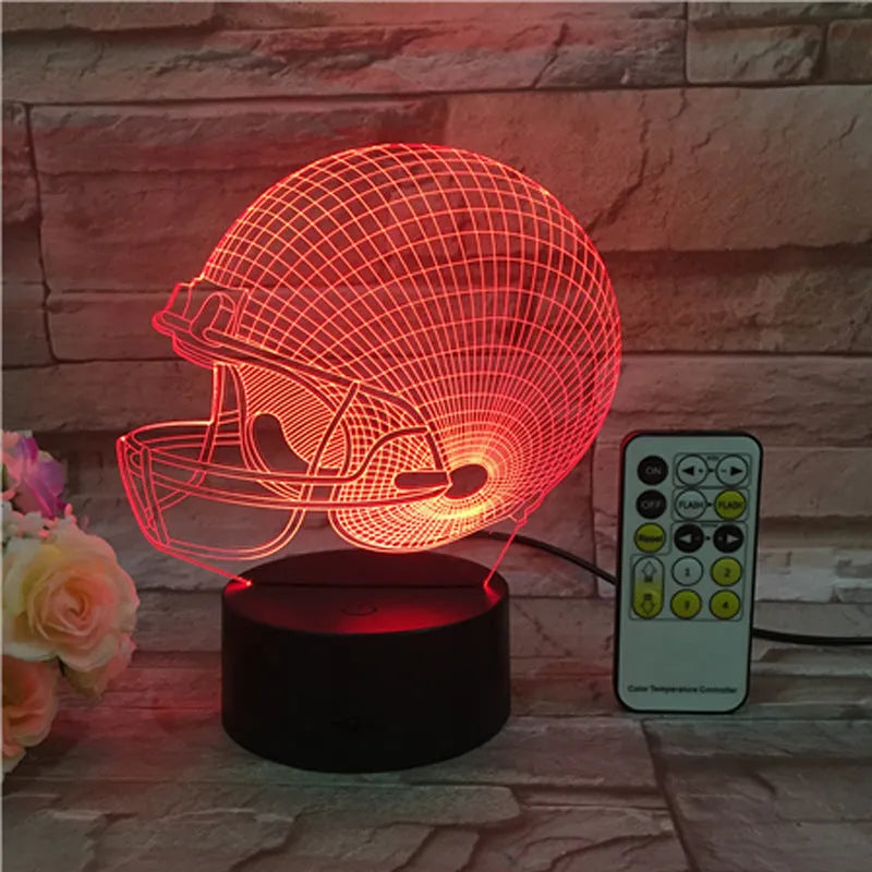 Rugby hat 3D lamp with USB power supply and 3 W light source, available with colourful touch or remote control.