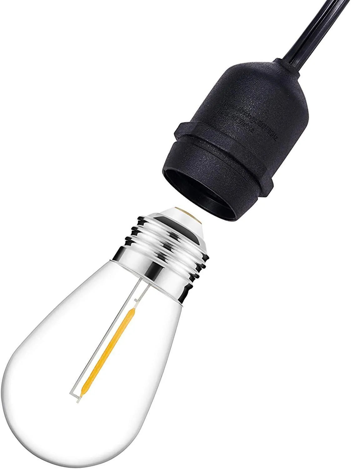 Waterproof solar-powered LED string lights with PVC shell for outdoor garden and patio use.