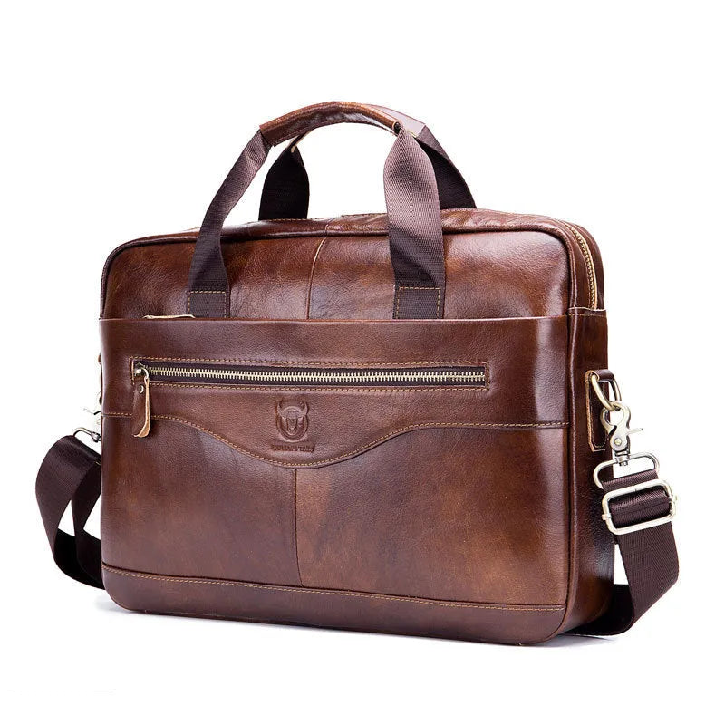 Captain cow leather briefcase 044 with brown first layer cowhide exterior and dedicated compartments