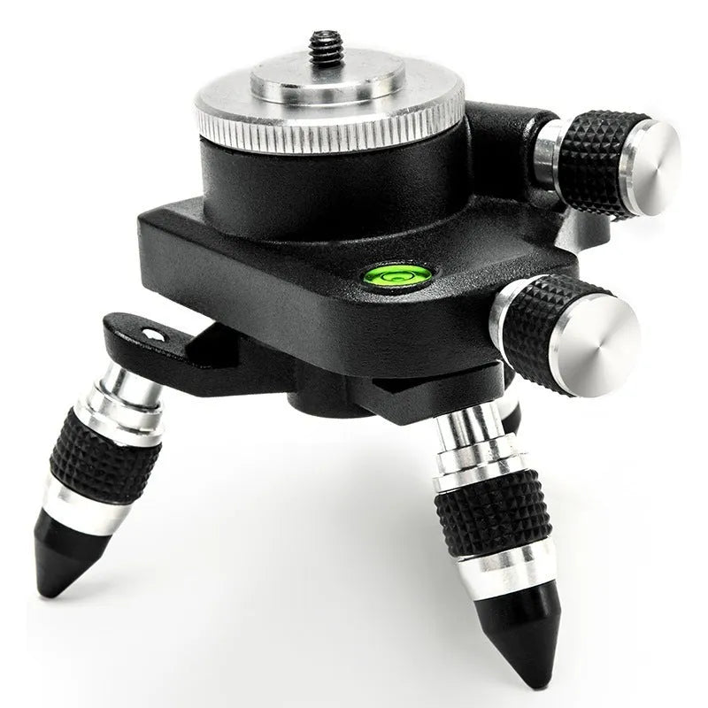 Black aluminium spirit level base with 360-degree rotation measuring 15cm by 12cm