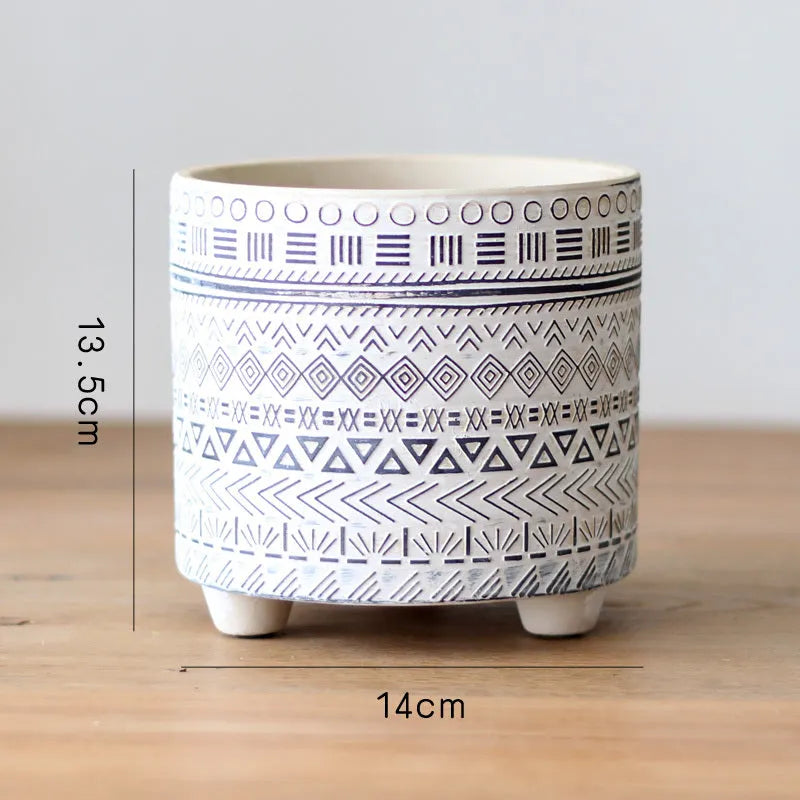 Ceramic plant pot in Nordic style for garden balcony flower display, available in light grain round vertical or diamond pattern