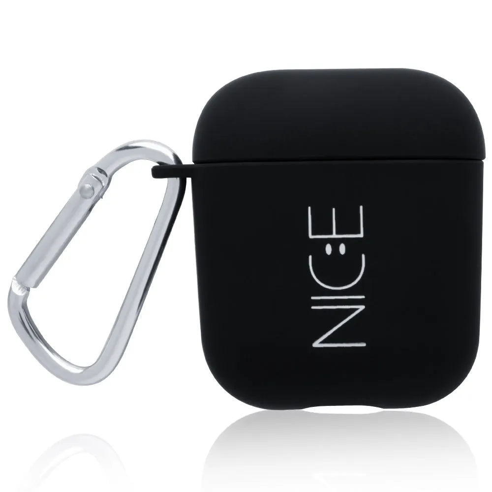 PC AirPods cover with decorative flower design on black background