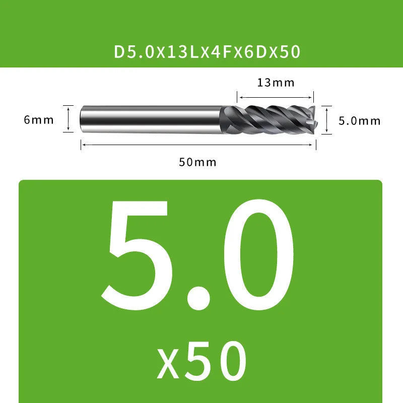 4-blade tungsten steel end mill for CNC machining with size specifications