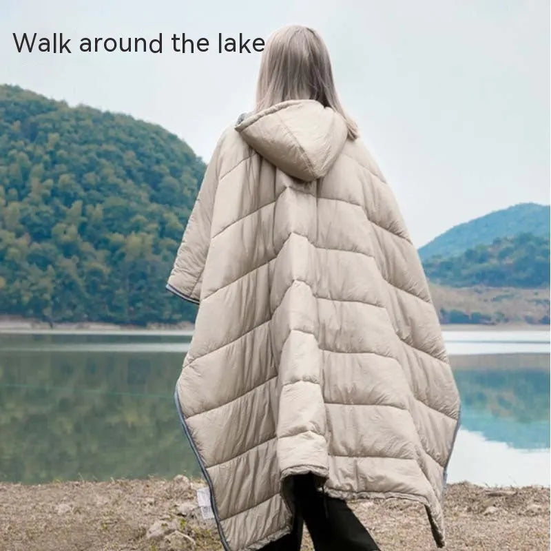 Army Green adult wearable cloak sleeping bag converts to 200x140cm blanket for outdoor camping use