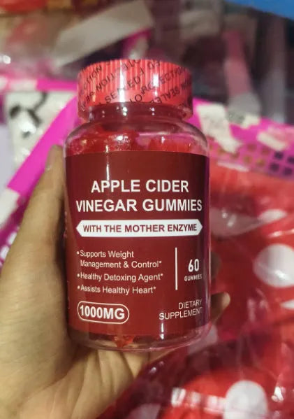 Bottle of apple cider vinegar gummy supplements containing 60 tablets for adult nutritional use