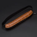 Slim 16.5cm long PU leather office pencil case in beige grey on a desk