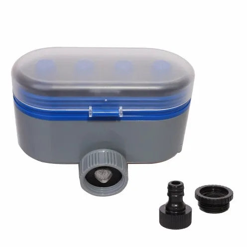 Dual Timed Irrigation Controller automatic garden watering device with battery compartment and hose connections