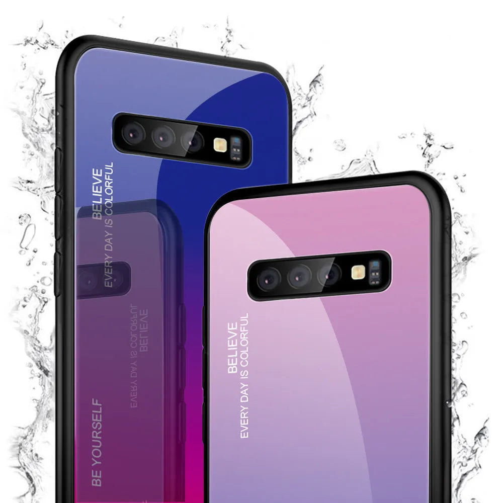 Gradient solid colour glass back phone case for Samsung S20 Ultra with TPU frame