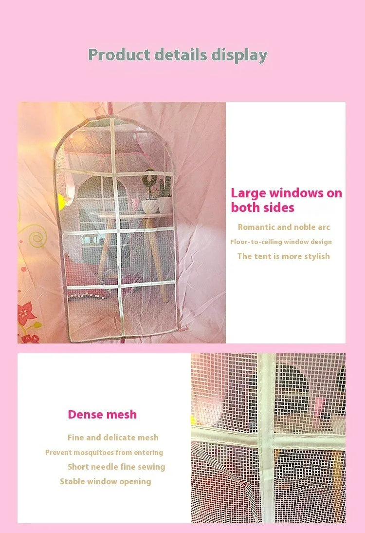 Children's princess castle tent in castle tent colour, made from polyester taffeta, folded for storage