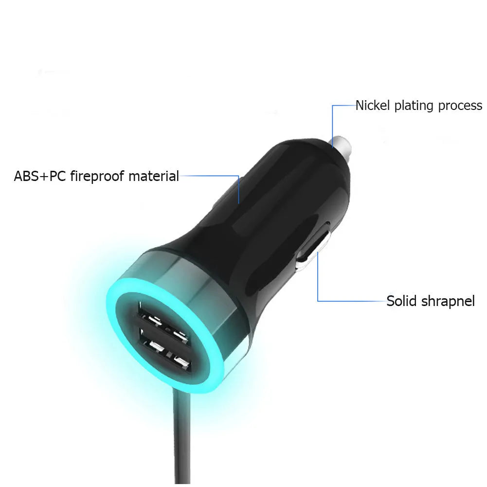 Black and white car rear seat charger with 6.8A USB output, 12-24V input and ABS PC housing