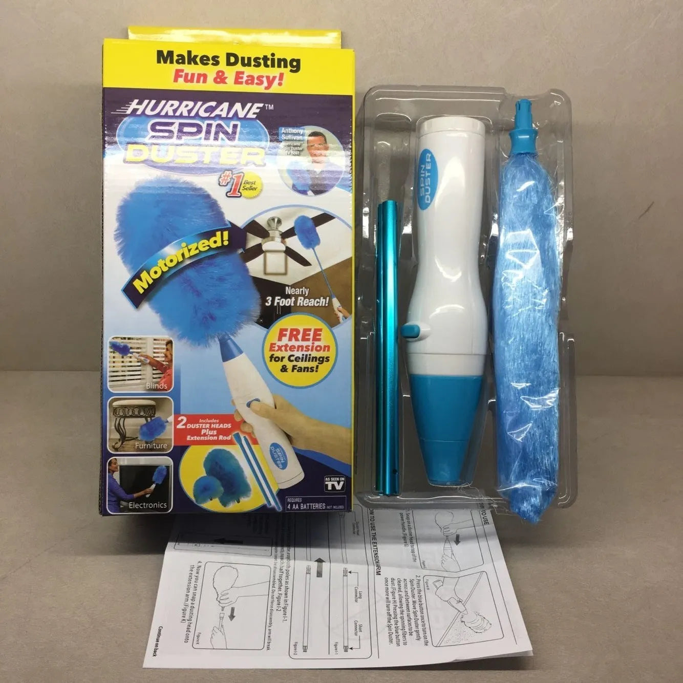 Blue electric dust cleaner with electrostatic bristles for ceiling fan and blind cleaning