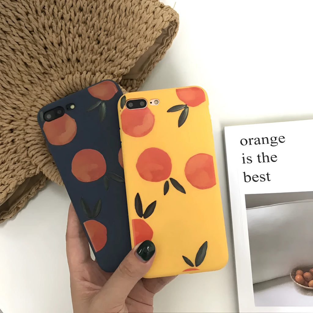 Orange matte finish TPU silicone soft shell case for iPhone, showing full wrap-around design.