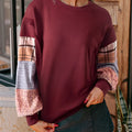 Women's casual loose top with striped plaid pattern, long sleeves, and Japanese Korean styling in beige colour