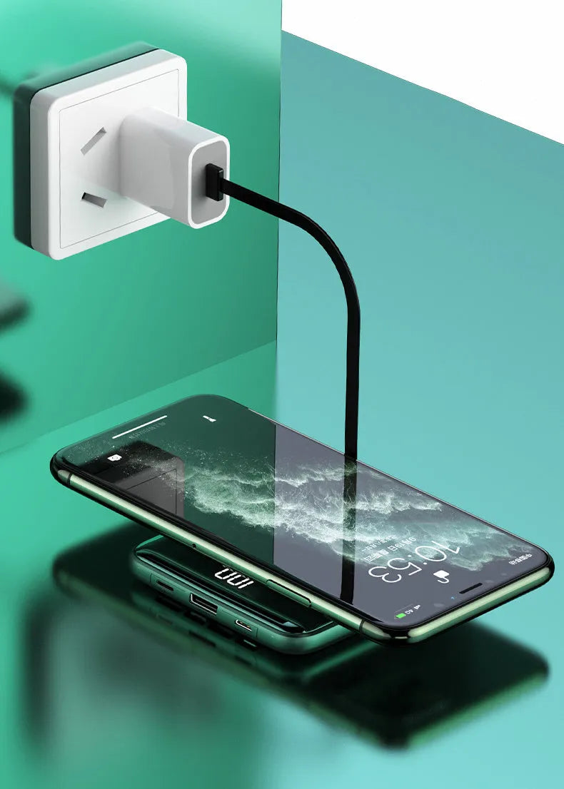 20000mAh PD fast charging power bank with LCD display in black, green, or red plastic housing