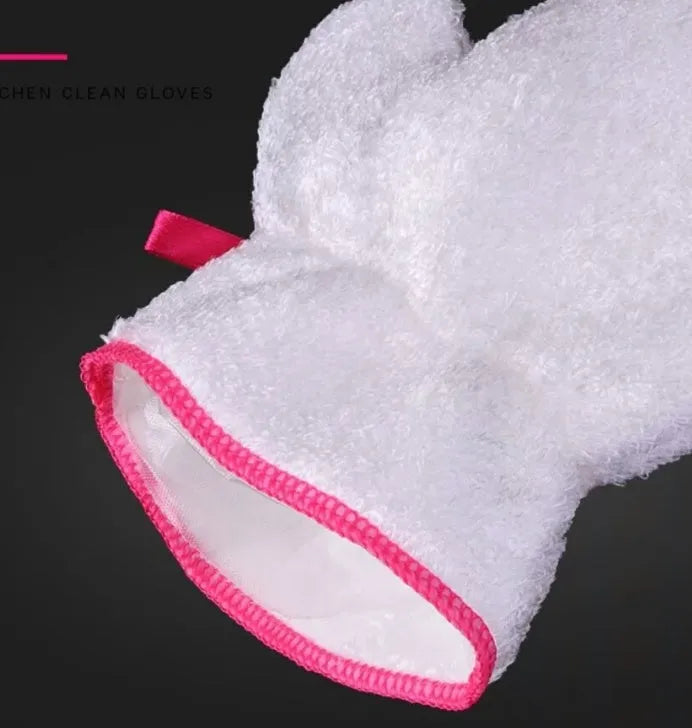 Thick microfiber dishwashing glove in plain white, one size 7-10cm, for kitchen cleaning.