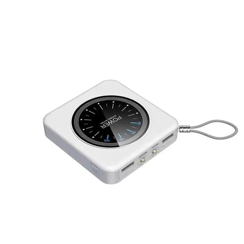 Compact alloy-cased portable power bank in mint green with multiple USB output ports on a white background.