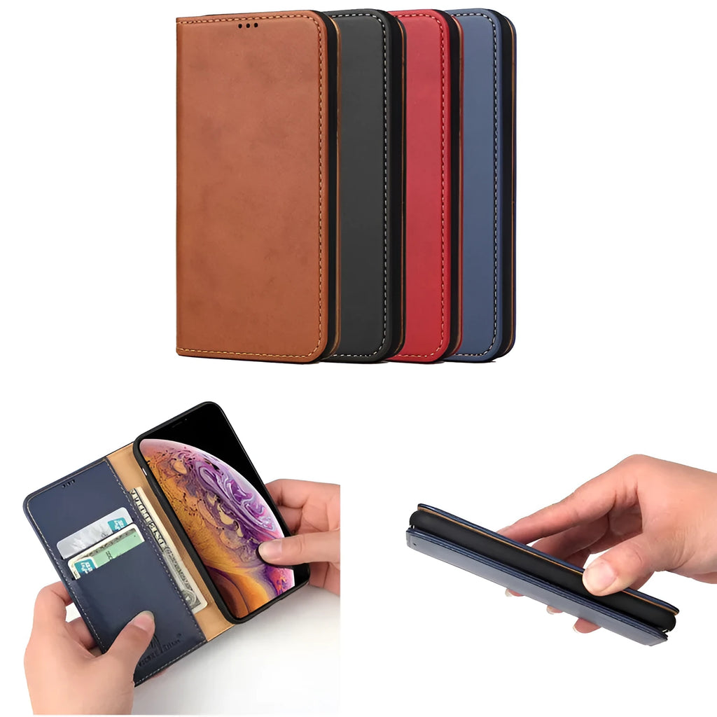 Clamshell PU leather wallet phone case for iPhone 11 in solid colour business style