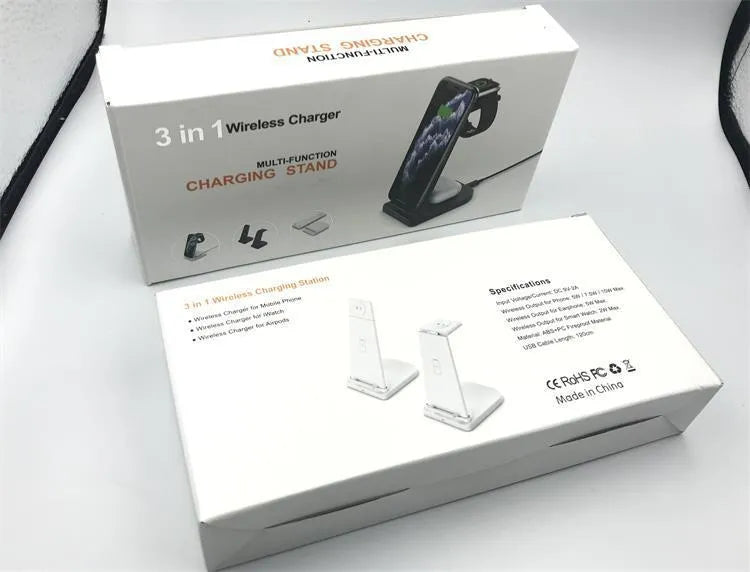 Foldable three-in-one wireless charger for mobile phone, headphones and smartwatch charging