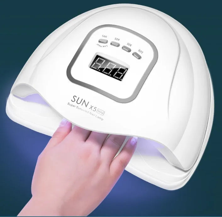 White nail polish baking lamp dryer with dual UV LED light source and timer display