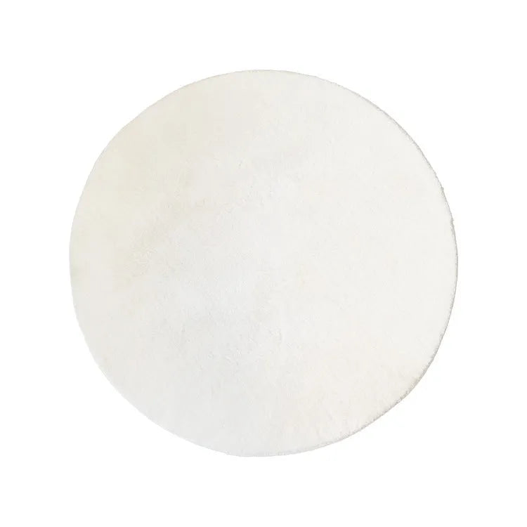 Round thickened fleece polyester fibre carpet floor mat, machine washable, with non-slip dot or cotton sole, 60cm to 200cm.