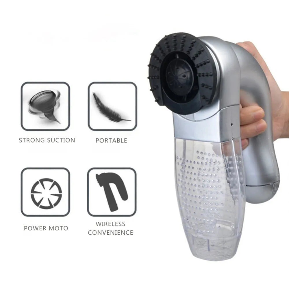 Grey electric pet hair remover device, 19cm handheld ABS rubber tool for cat and dog hair