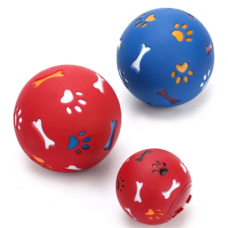 Blue 11cm non-toxic rubber puzzle ball with footprint patterns for medium large dogs