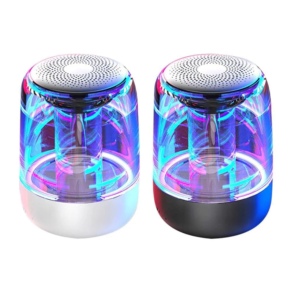 C7 portable Bluetooth speaker in black with variable colour LED light and control buttons