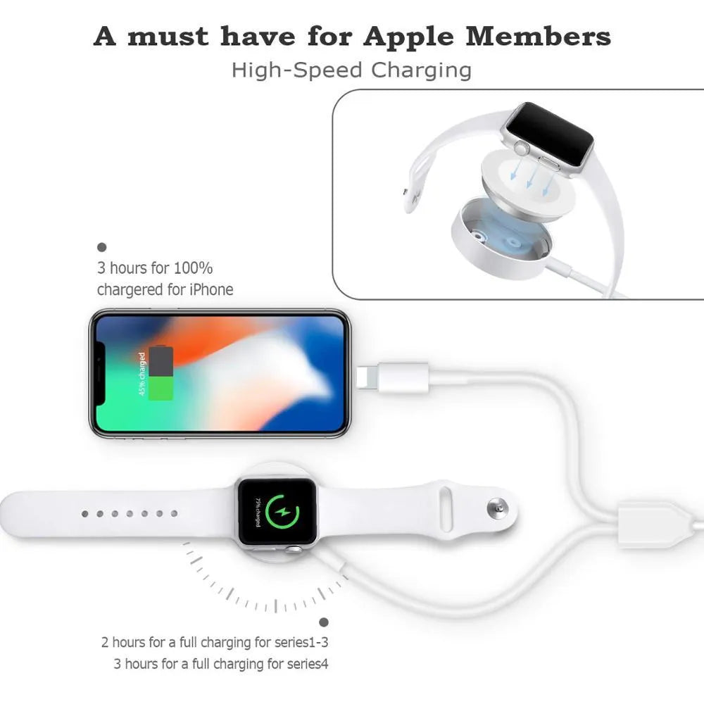 White two-in-one wireless charger for wristwatches with USB connection