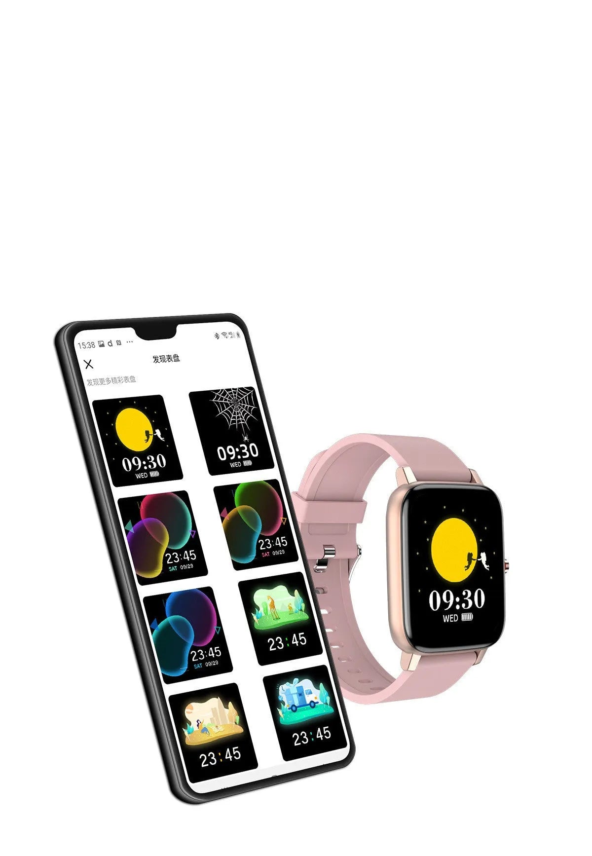 H80 black smartwatch on wrist showing heart rate and time on its 1.69-inch spherical glass screen.