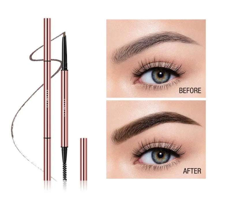 Eyebrow make-up stick in a colour box, showing the six shade options: Auburn, Blonde, Caramel, Dark Brown, Soft Brown, Taupe.