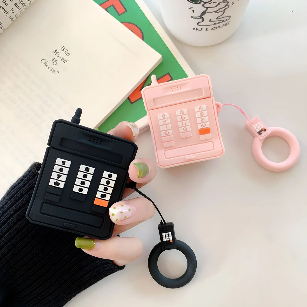 Silicone AirPods case for 1st and 2nd generation in pink or black with anti-knock cartoon cover