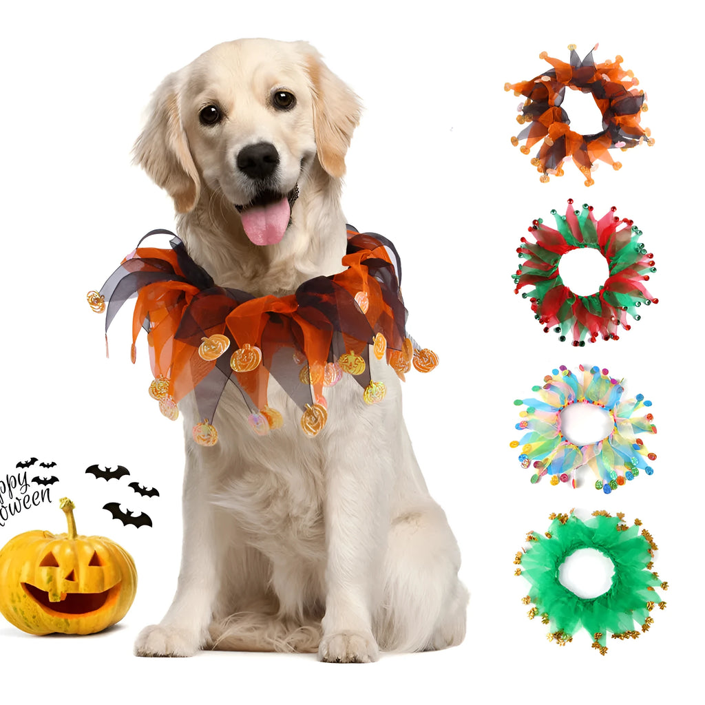 Tie-dye pattern pet collar in Christmas and Halloween colours with cloth material