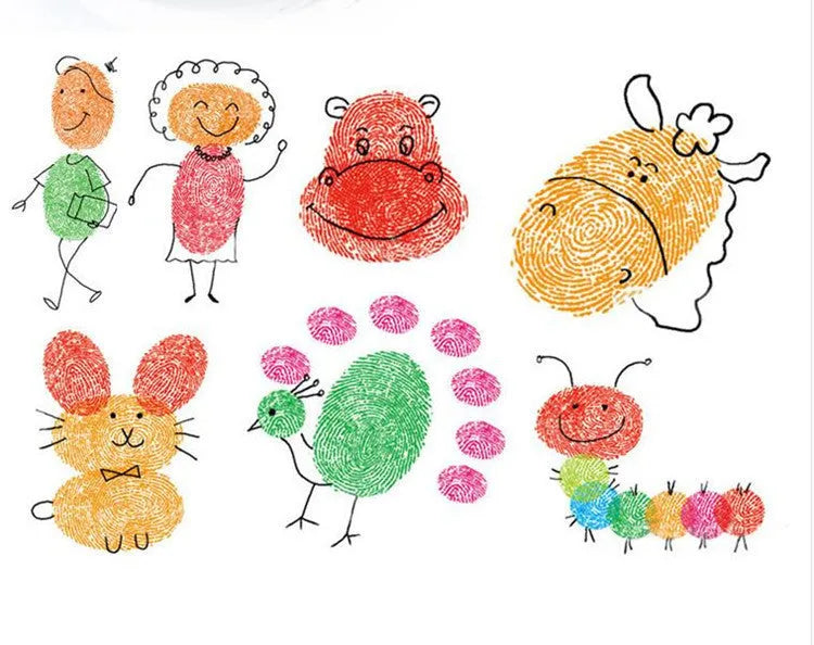 16cm round finger print mud ink pad with non-toxic washable colours and guide picture books for children
