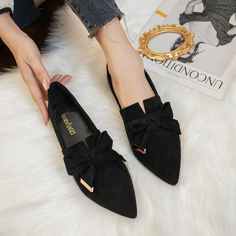 Flat slip-on pumps with low heel, imitation leather lining, beef tendon sole, black or gray, sizes 34-43