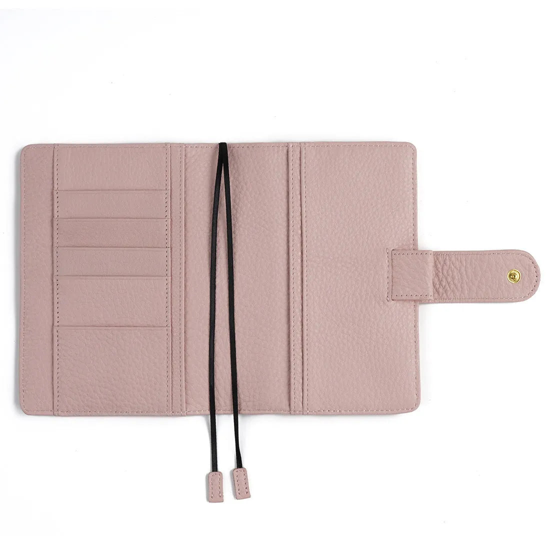A6 leather notebook with lychee pattern cowhide cover showing loose-leaf binding in three colour options